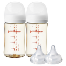 더블하트 모유실감 3세대 PPSU 베이직 트윈팩 240ml+젖꼭지(2입), 젖꼭지M, 제뉴인화이트 트윈팩, 1개