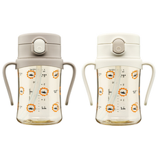 아키움 패턴 디자인 유아빨대컵 아이컵 2종세트, 1개, 베이지+크림