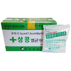 상공양행 멸균거즈 3호 국내산 순면 100% 5cm 7.5cm 10cm 100개 드레싱, 1박스, 100개입