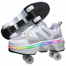 Pairobin스포츠 스케이트에는 유니섹스 쿼드 스케이트와 LED 컬러 조명이 장착된 접이식 인라인 스케이트가 포함됩니다, 그레이프 퍼플 LED