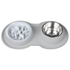 MrChuchu 寵物防滑防噎雙格食碗, 灰色, 1個