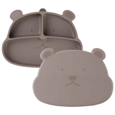 嬰兒熊造型矽膠盤+蓋子, 淺棕色