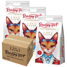 RUNLONG PET 고양이 모래 벤토나이트 오리지널 대용량 먼지없는 가는입자 캣 샌드, 6kg, 3개, 무향