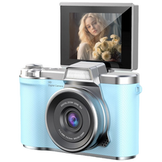 HOMIE 빈티지카메라 1080p픽셀 고화질 카메라 2.4인치 고화질 화면 디지털카메라128GB 6400W 픽셀카메라, 파란색