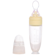 M&W 아기이유식 짜요스푼 실리콘 스푼젖병 육아템, 1개, 옐로우(YELLOW), 90ml