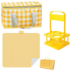 노이조이 감성 돗자리 매트 방수 보냉백 음료캐리어 피크닉 세트, 옐로우