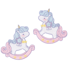 귀여운 유니콘 목마 자수 와펜 캐릭터 패치 스티커 와펜 2종 세트, 1개