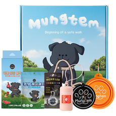 Mungtem 狗狗外出散步用撿便器+撿便袋夾+防蟲貼片+LED散步警示燈+外出摺疊碗組, 1組, 混色