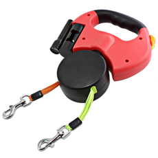 허니키니 반려동물 다기능 자동 더블 리드줄, 레드, 1개