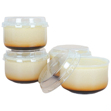 키친코디 일회용 내열 푸딩용기 100p 미니 푸딩컵 140ml 투명 푸딩병 플라스틱 원형 그릭 요거트 디저트 케이스+pe마개포함, 1개, 100개