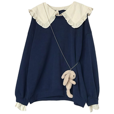 120kg까지 빅사이즈 여성 빅카라 아카데미 프렌치 맨투맨 긴팔티 봄 가을 편한 코디하기 좋은 날씬해보이는 귀여운 순색 심플 이어붙이다 배색 루즈핏 3xl 4xl 학생복 맨투맨티