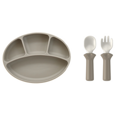 MODU'I 矽膠湯匙叉子+餐盤, 米色, 1組