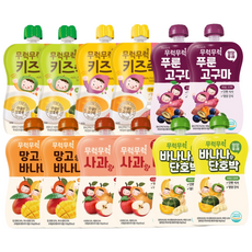무럭무럭 키즈죽 과일퓨레 알뜰 12팩 (고구마 단호박 사과랑배 망고랑바나나 바나나단호박 푸룬고구마 각 2팩), 100g