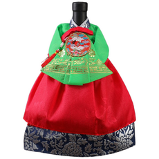 한복 와인커버 술병주머니 와인케이스 외국인선물 인형한복 인테리어소품, 초록색+빨강[실크 치마(두겹)], 1개