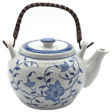 도자기 제사 사케 백세주 파란꽃 술 주전자 970ml, 1개