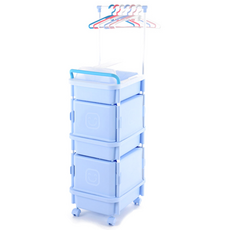 Living Smile 素色尿布收納箱組 衣架+衣架+分隔板+貼紙 3層, 藍色
