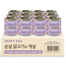 굿데이 해피도그 강아지 간식 캔, 혼합맛(순살닭고기/게살), 95g, 24개