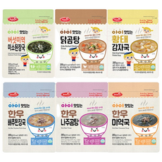 BEBEST 버섯미역된장국+닭곰탕+황태감자국+한우배추된장국+한우나주곰탕+한우미역국 아이 맛있는 국 6종 SET 캠핑 해외 여행 간편식, 1세트, 200g