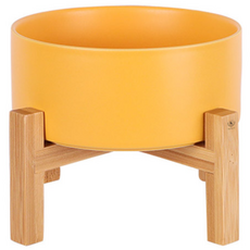 DING DONG PET 寵物時尚大理石紋陶瓷餐碗 雙層單格標準款 S, 黃色, 1個