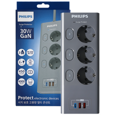 필립스 멀티탭 맥스플러스 USB 서지보호 고용량 개별스위치 고속충전, 1개, 그레이 CHP6733GA, 2m