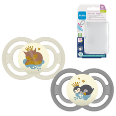 맘베이비 퍼펙트나이트 치아발달 실리콘 쪽쪽이 2p+간편세척 케이스 그레이 아이보리, 16개월, 1세트