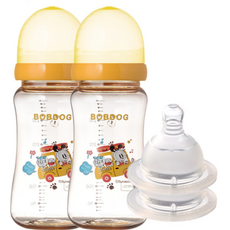 LITTLE BOBDOG PESU奶嘴奶瓶+奶嘴 第2階段(0~3個月), 黃色, 300ml, 2入