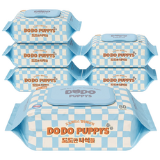 도도퍼피스 플라스틱 0% 강아지 전용 반려 동물 물티슈, 6개, 80개입