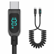 Soopii 전력표시 C to C타입 100W PD PPS 스프링 초고속충전케이블 S10CC-S, 블랙, 1.2m, 1개