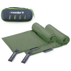4monster 多功能運動毛巾 大號 2入 + EVA收納盒組合, 苔綠色, 1套