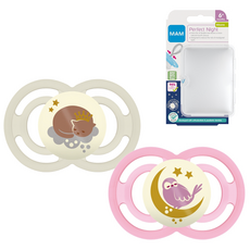 【Coupang直接進口】MAM完美夜間安撫奶嘴粉色+象牙色, 6個月以上, 1組