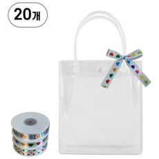 PVC 투명 쇼핑백 구디백 포장 20개 리본롤, 2호, 하트