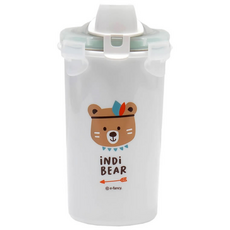 Indibear 印地安熊圖案雙層不鏽鋼保溫吸管杯, 白色, 350ml, 1個