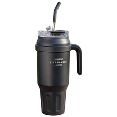 FOCUS 빅메가1400ML 초대용량 텀블러 듀얼음수 이중진공 빨대 보온 보냉 스텐 콜드컵, SITARAYURI1400텀블러-블랙, 1개