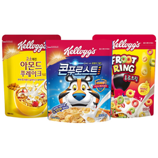 켈로그 시리얼 3종(콘푸로스트300g+후르트링320g+아몬드후레이크300g), 1세트