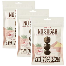 피코크 무설탕 초콜릿으로 만든 다크 70% 초코볼, 3개, 90g