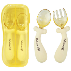 스윗베베 자기주도 휘어지는 스푼 포크 + 케이스 포함, 1. 곰돌이 손잡이 디자인, 1세트
