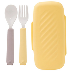 네오실리 국산 프리미엄 실리콘 에코젠 곰돌이 이유식 스푼포크 set, 1개, 스푼+포크+케이스, 레몬+라일락