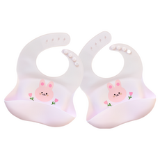도니주니 아기 실리콘 턱받이 2종세트, 토끼+토끼, 1세트, 2개입