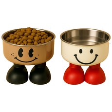 쓰리몰 강아지 밥그릇 스테인리스 반려견 식기 귀여운 스마일 식기 높이형 논슬립 사료그릇, 1개, 크림