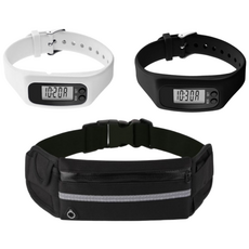 하라스 손목시계 만보기 러닝벨트 세트, 1세트, 블랙화이트