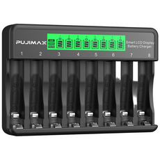 PUJIMAX AA AAA 1.2V Ni-MH 8슬롯 충전지 건전지 급속충전기 과충전방지 LCD표시 검색 케이스 충전기, 1개