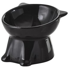 Oliwell 狗狗貓咪陶瓷飯碗, 黑色, 1個