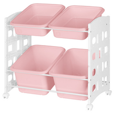 리빙스마일 스마일이동식 화이트 프레임 바구니 정리함 C 혼합형 4p, 러브핑크, 1개