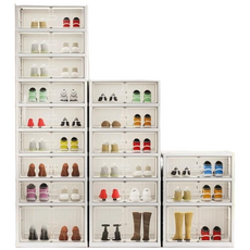 Franzas一體型折疊式鞋子收納架 3層, 白色