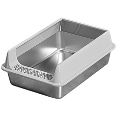 PASTEL PET 貓用防落砂不鏽鋼貓砂盆, 1個, 灰色