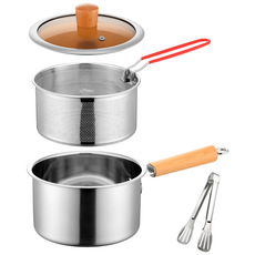 ZOZOFO 다용도 스텐 튀김냄비 2in1 스테인레스냄비 보관냄비 밀폐용기 오뎅냄비 캠핑튀김기 스텐 밀폐용기 스텐 편수 냄비 튀김바스켓 집게 포함, 1개, 스틸 원색, 20cm