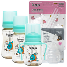 iBYEOL Friends PPSU吸管奶瓶 200ml+奶瓶 300ml 2入+奶嘴 2入+替換吸管, 第5階段(3~24個月), Tommy Mint
