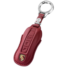 천연소가죽 포르쉐 키 케이스 카이엔 마칸 타이칸 911 718, 레드와인