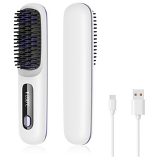 무선 빗고데기 음이온 브러쉬 헤어 스타일러 3단계 온도조절 매직기 휴대용, 화이트