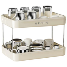 다용도 컵정리대 주방 사무실 탕비실 수납 정리함, 크림화이트, 2단, 1개